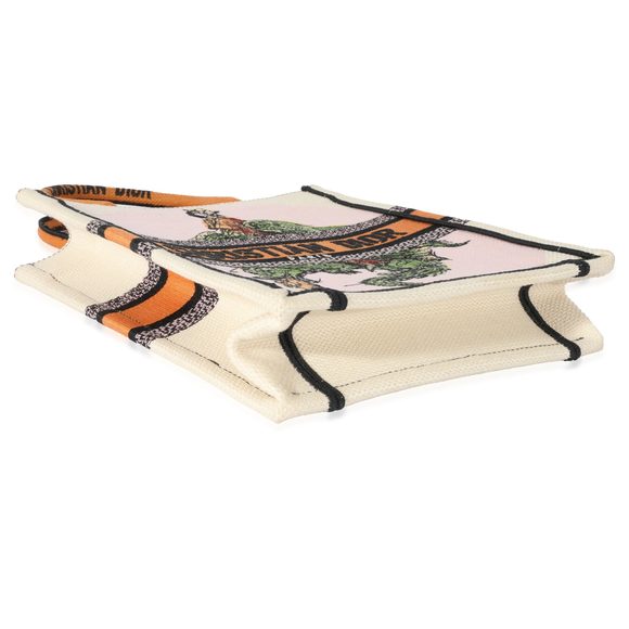 Christian Dior White and Multicolor Embroidery Vertical Book Tote - Picture 6 of 7